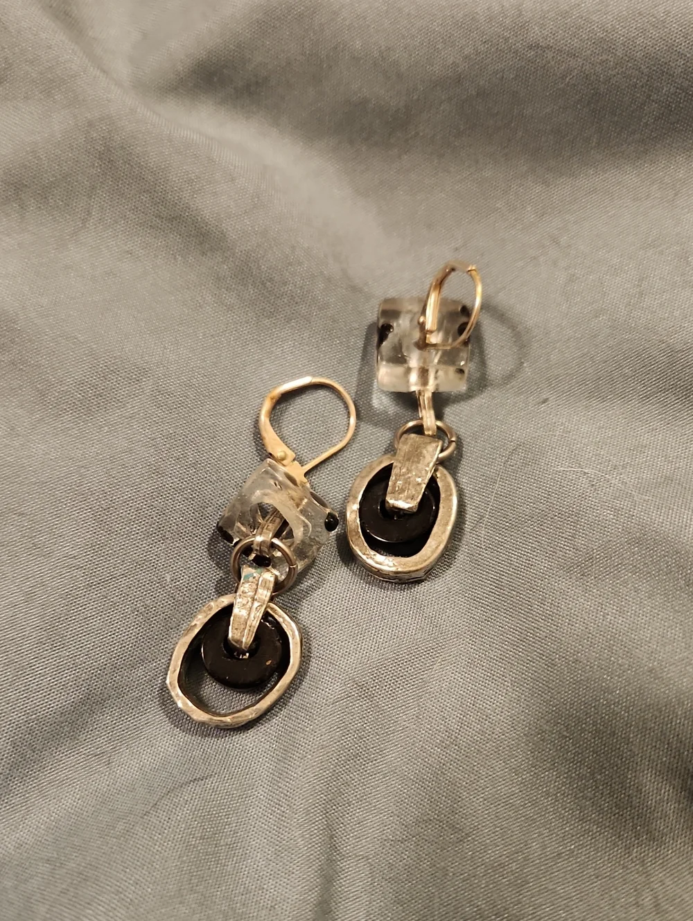 Source Unknown Black and Silver Link Drop Earrings